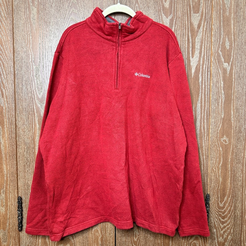 Columbia Mens XL Red Quarter Zip Fleece Pullover Sweater RN Relaxed Fit Outdoor